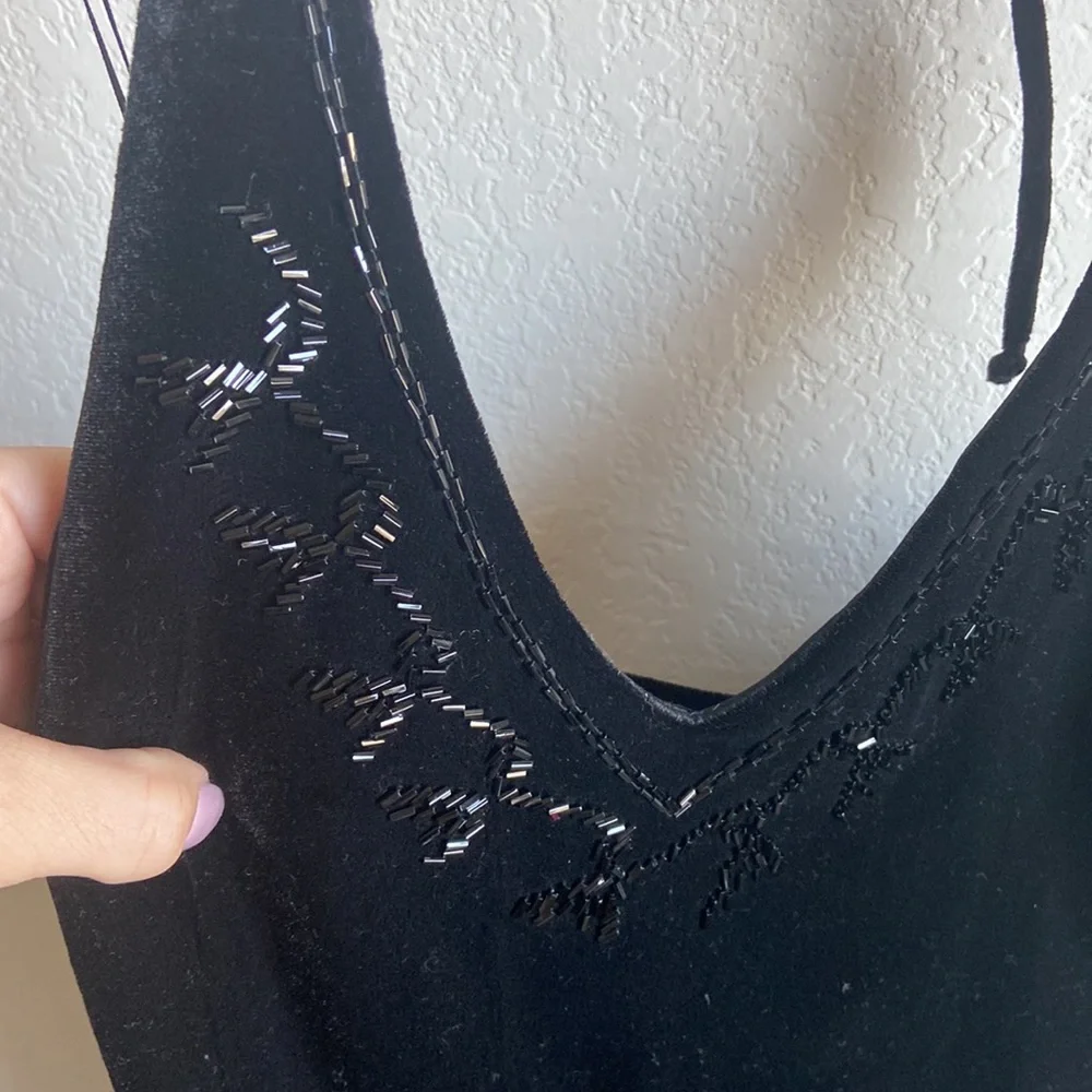 VINTAGE Y2K black halter tie velvet dress - Picture 5 of 12